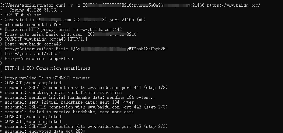 curl命令测试隧道代理